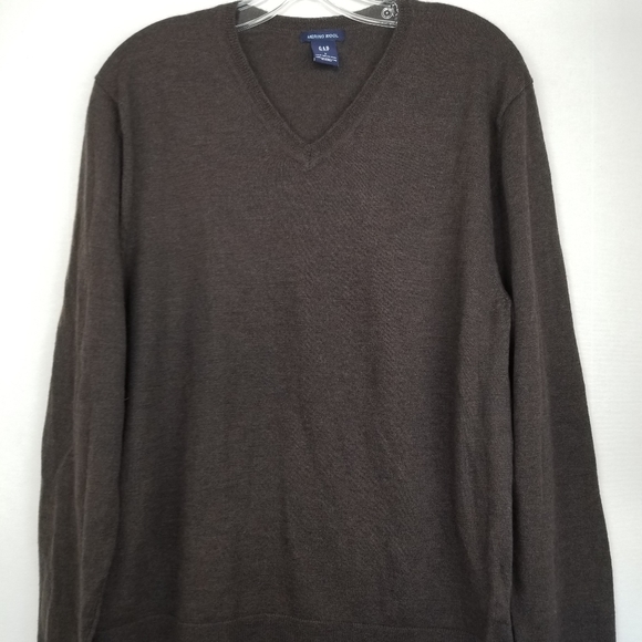 GAP Brown V-neck Merino Wool Long Sleeve Pullover Sweater Size Large - Picture 2 of 11